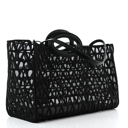 Valentino Garavani Toile Mesh Iconographe Goatskin Le Troisieme Shopping Bag Black 4 of 12