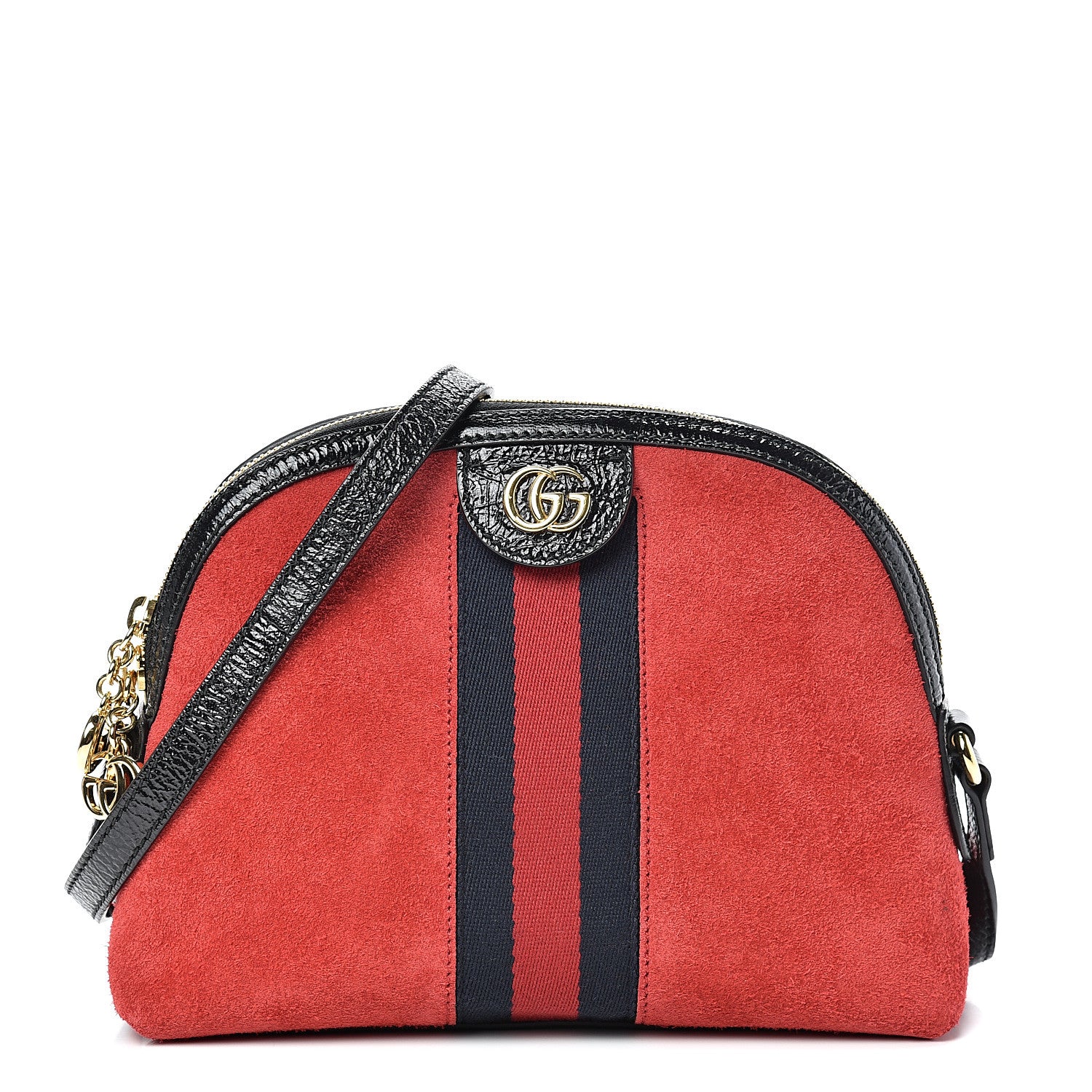 Gucci Suede Patent Web GG Small Ophidia Dome Shoulder Bag Hibiscus Red 1 of 9