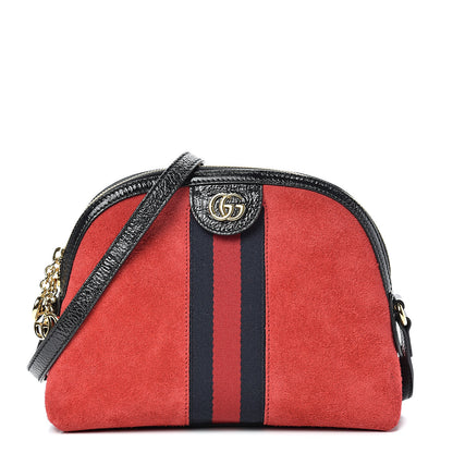 Gucci Suede Patent Web GG Small Ophidia Dome Shoulder Bag Hibiscus Red 1 of 9