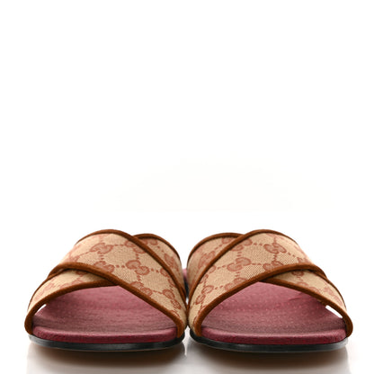 Gucci GG Monogram Suede Womens Criss Cross Slide Sandals 41 Beige Ruggine Cuir 2 of 9