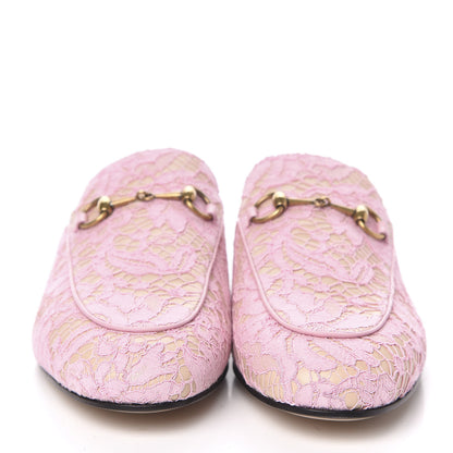 Gucci Lace Malaga Kid Womens Princetown Slippers 39 Sugar Pink Skin Rose 2 of 8