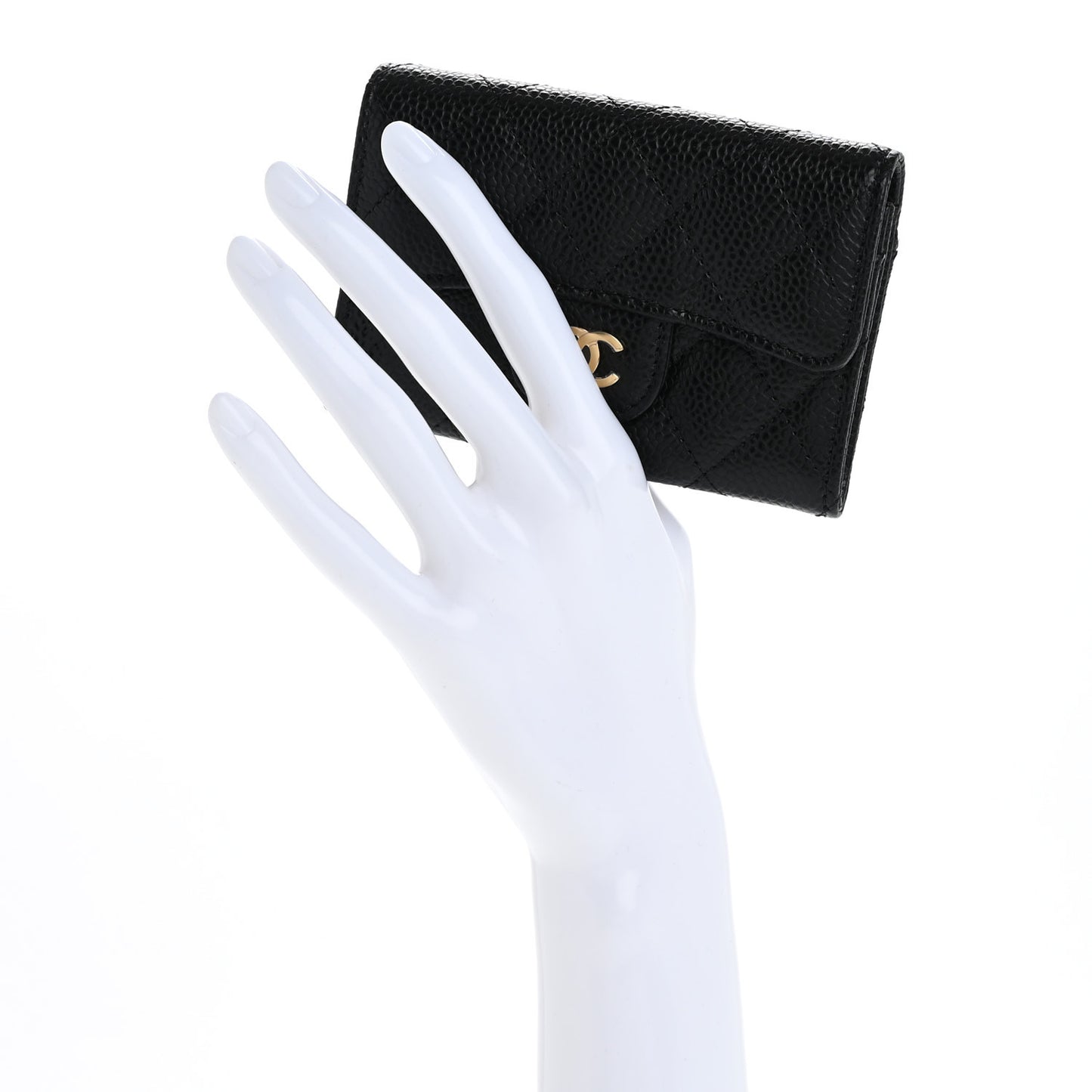 Caviar Quilted Flap Card Holder Wallet Black