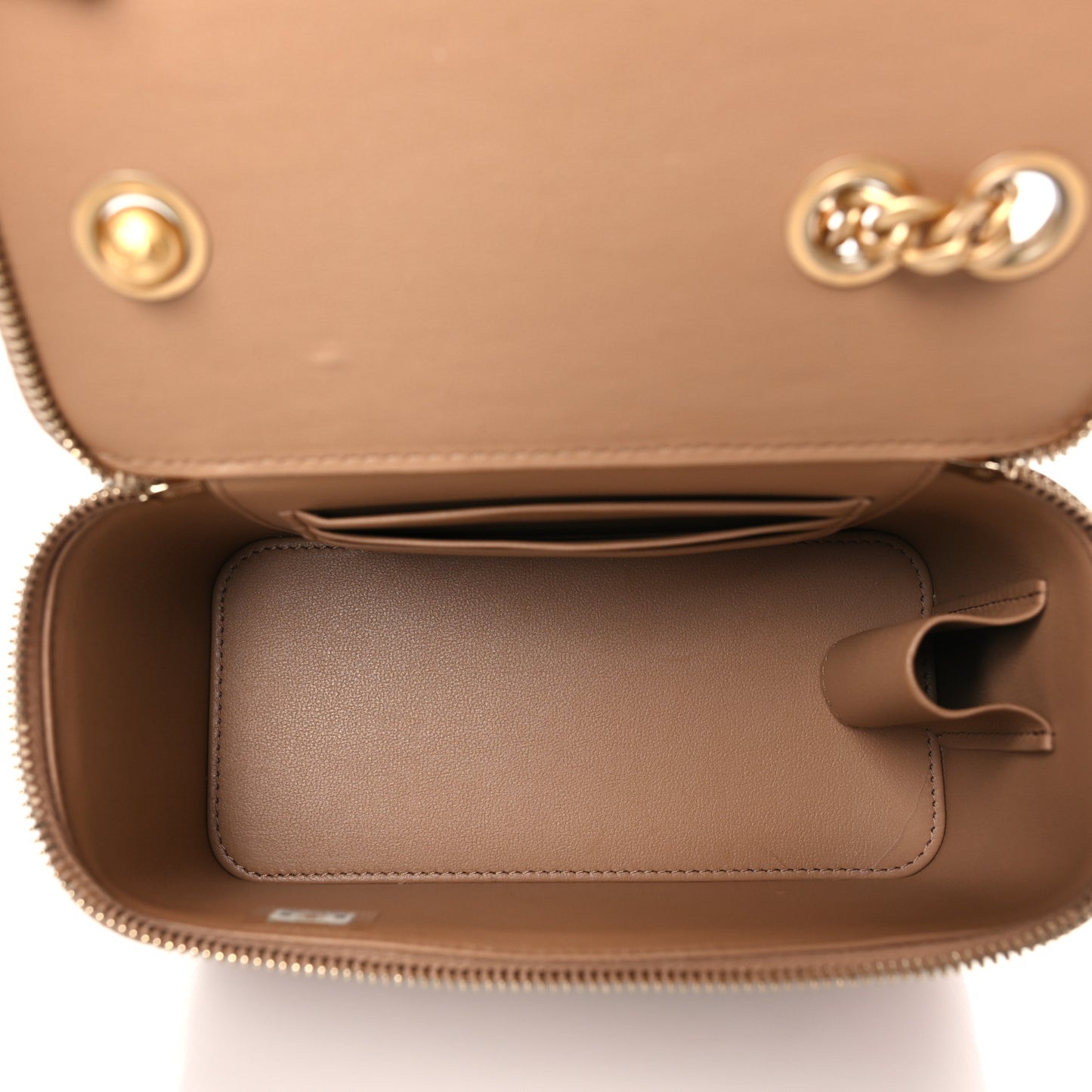 Lambskin Quilted Small Pillow Crush Vanity Case With Chain Beige
