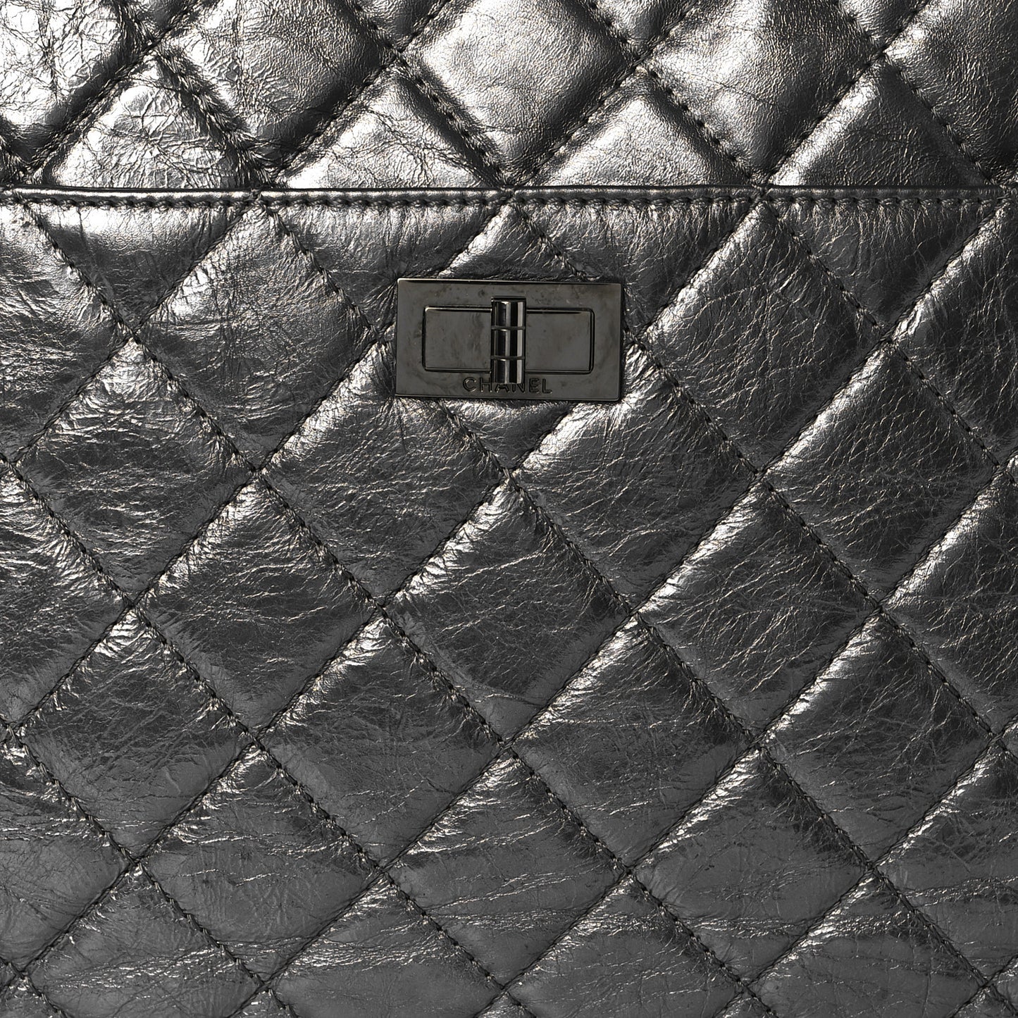 Metallic Aged Calfskin Quilted Large Reissue Camera Case Silver