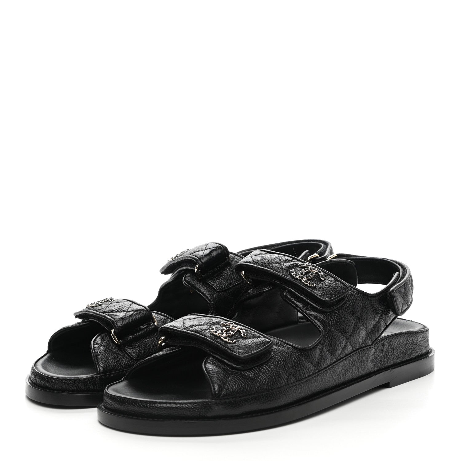 Chanel Grained Calfskin Velcro Dad Sandals 40.5 Black 3 of 12