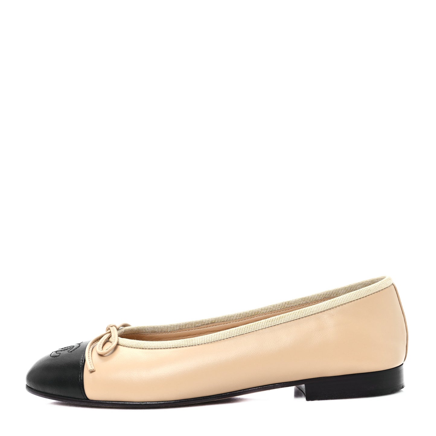 Lambskin Cap Toe CC Ballerina Flats 36.5 Beige Black