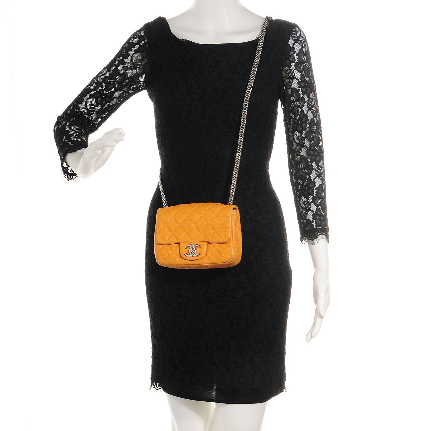 Chanel Glazed Lambskin Quilted Mini Bijoux Chain Square Flap Mango 2 of 8