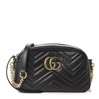 Gucci Calfskin Matelasse Small GG Marmont Chain Shoulder Bag Black 1 of 13