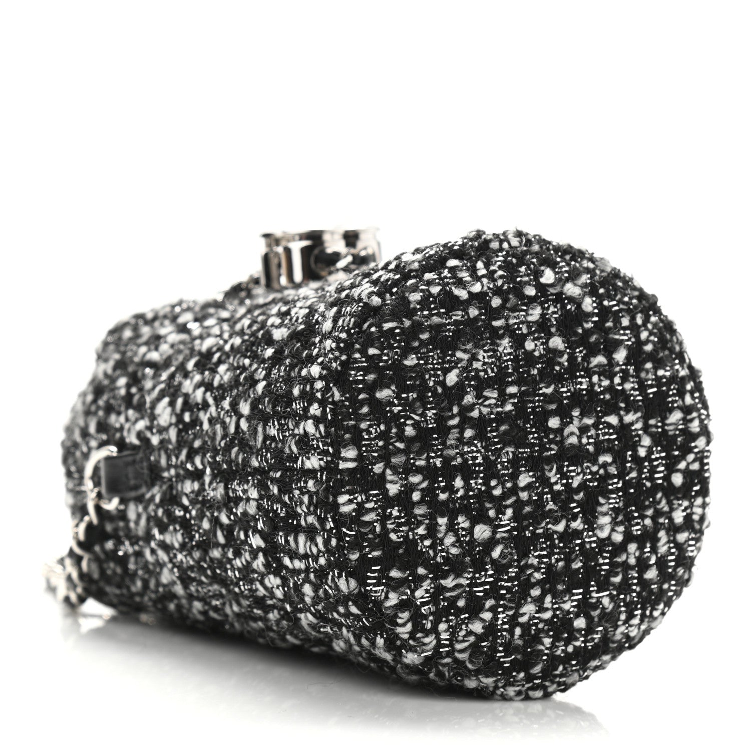 Chanel Tweed Mini Bucket Drawstring Bag Black Silver 4 of 11