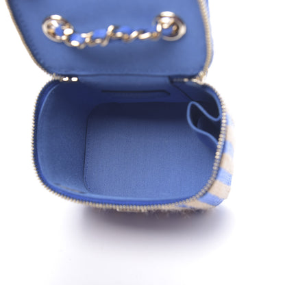Chanel Raffia Jute Striped Mini Vanity Case With Chain Blue Beige 5 of 10