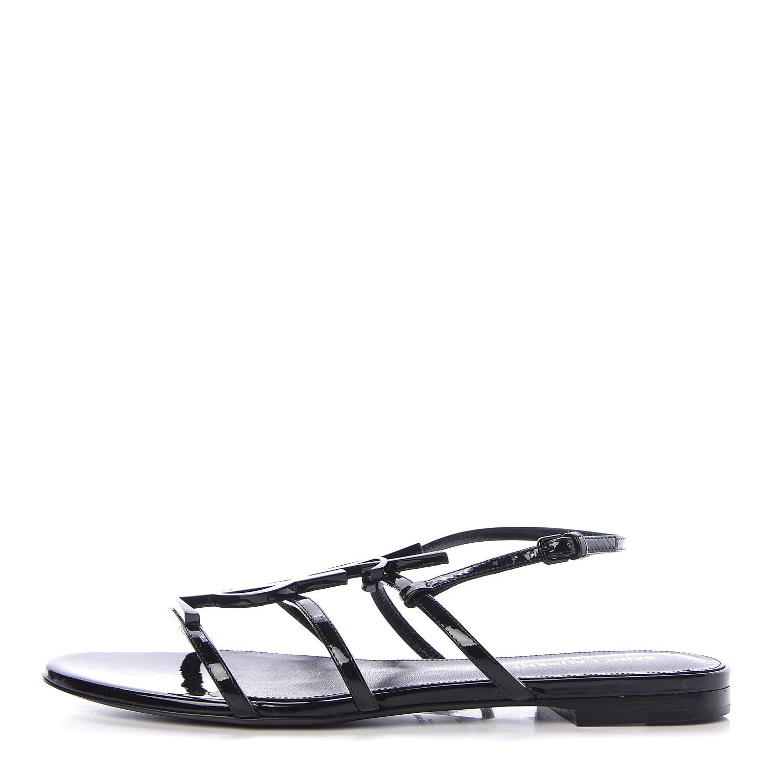 Saint Laurent Patent Calfskin Cassandra Monogram Sandals 38 Black 1 of 9