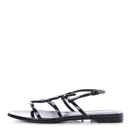Saint Laurent Patent Calfskin Cassandra Monogram Sandals 38 Black 1 of 9