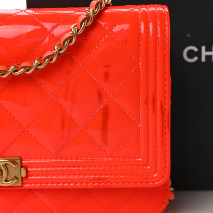Chanel Patent Calfskin Quilted Boy Wallet On Chain WOC Orange 7 of 9