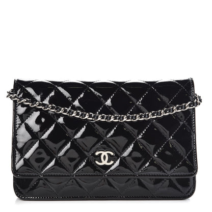Chanel Patent Quilted Wallet On Chain WOC Black 1 of 11