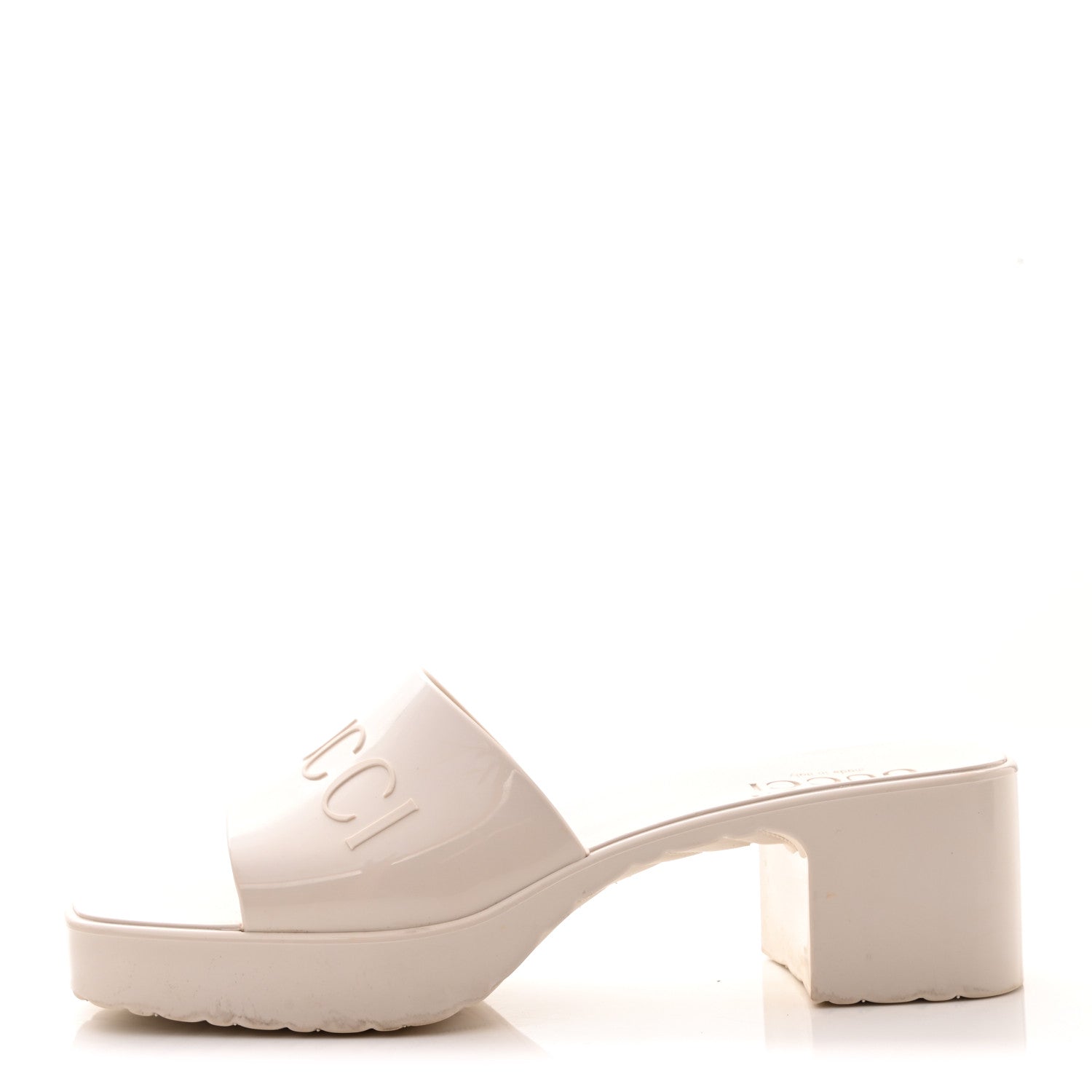 Gucci Rubber Gucci Logo Womens Platform 20/60mm Slide Sandals 37 Mystic White 1 of 8