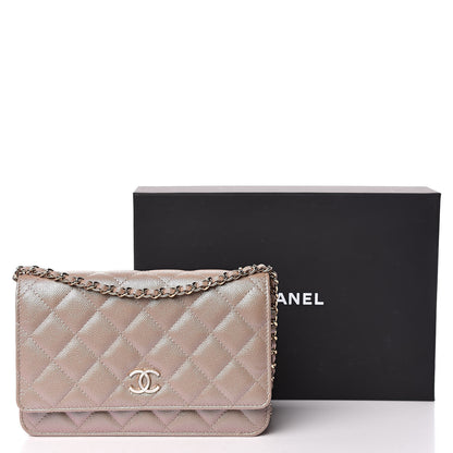Chanel Iridescent Caviar Quilted Wallet On Chain WOC Beige 12 of 12
