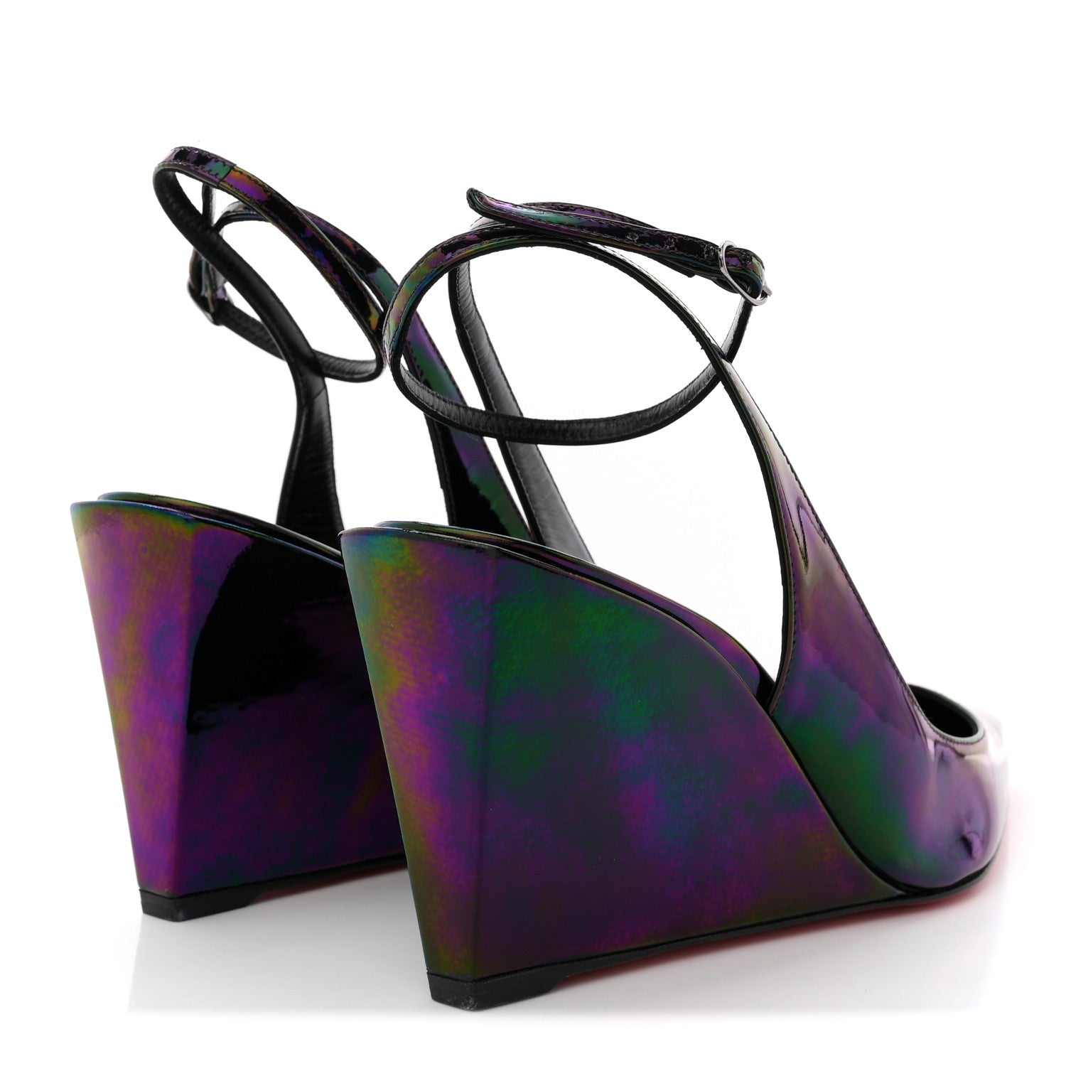 Christian Louboutin Patent Iridescent Sling Condorage 85 Wedge Pumps 37 Black 5 of 11
