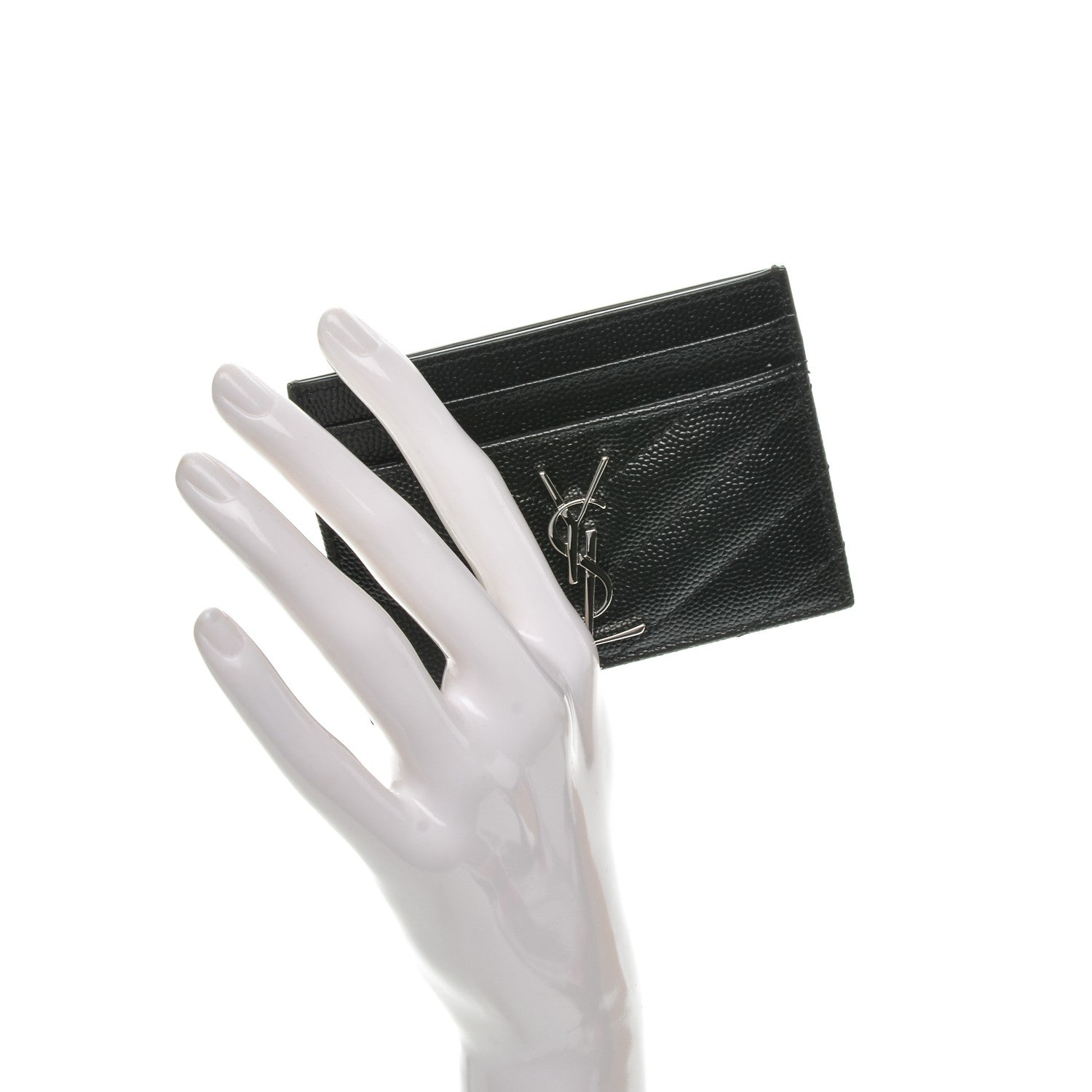 Saint Laurent Grain De Poudre Matelasse Chevron Monogram Credit Card Case Black 2 of 6