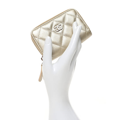 Chanel Metallic Caviar Quilted Zip Coin Purse Light Gold 2 of 10