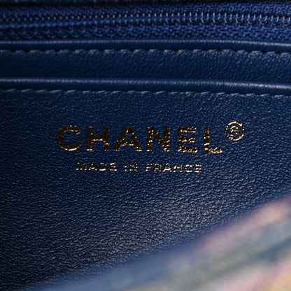 Chanel Striated Quilted Classics in Fabrics Mini Rectangular Flap Navy Yellow Purple Green Multicolor 6 of 10