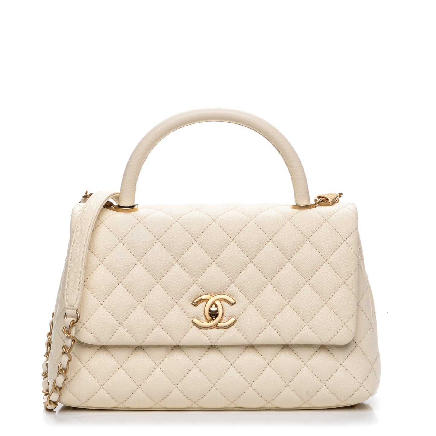 Caviar Quilted Small Coco Handle Flap White