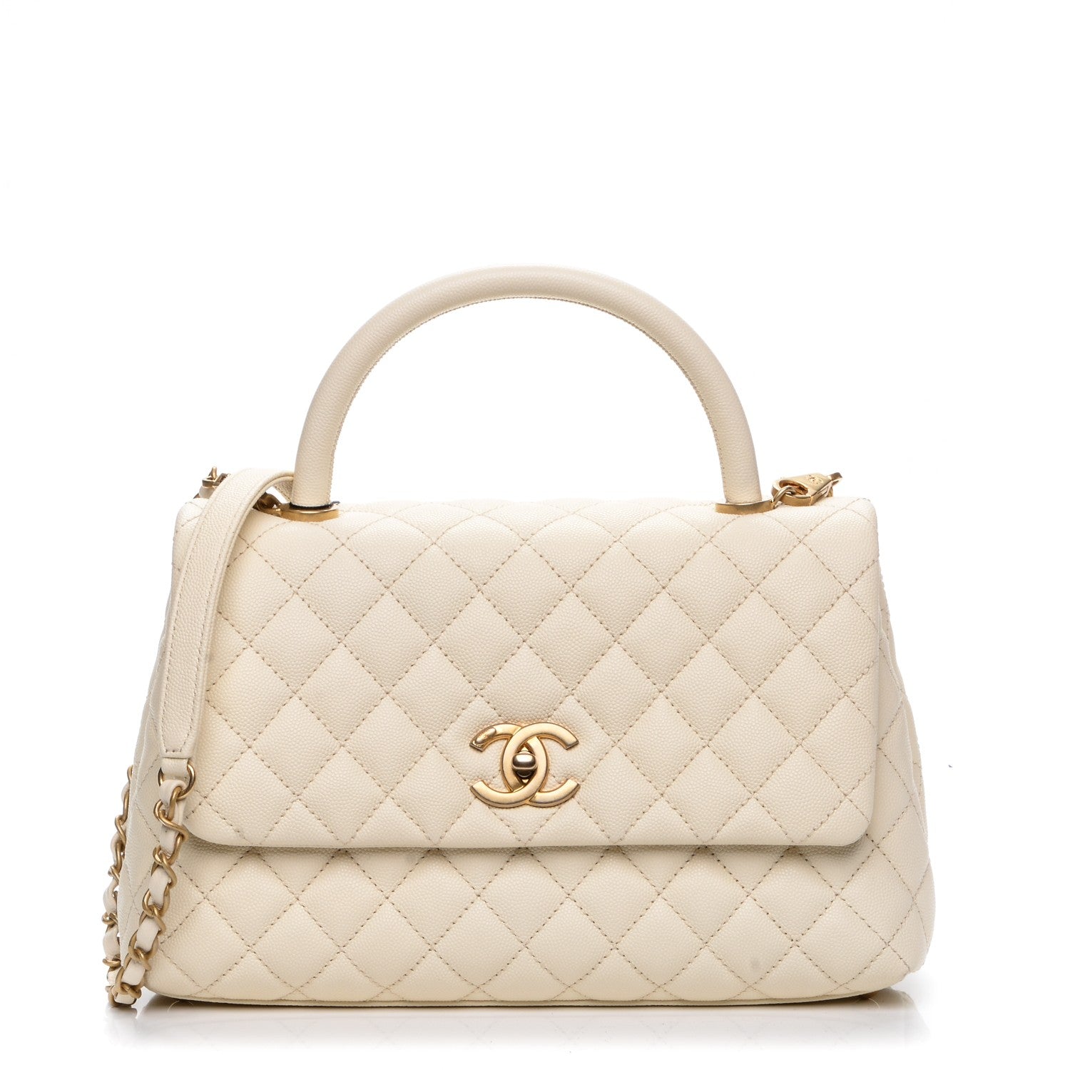 Chanel Caviar Quilted Small Coco Handle Flap White 1 of 9