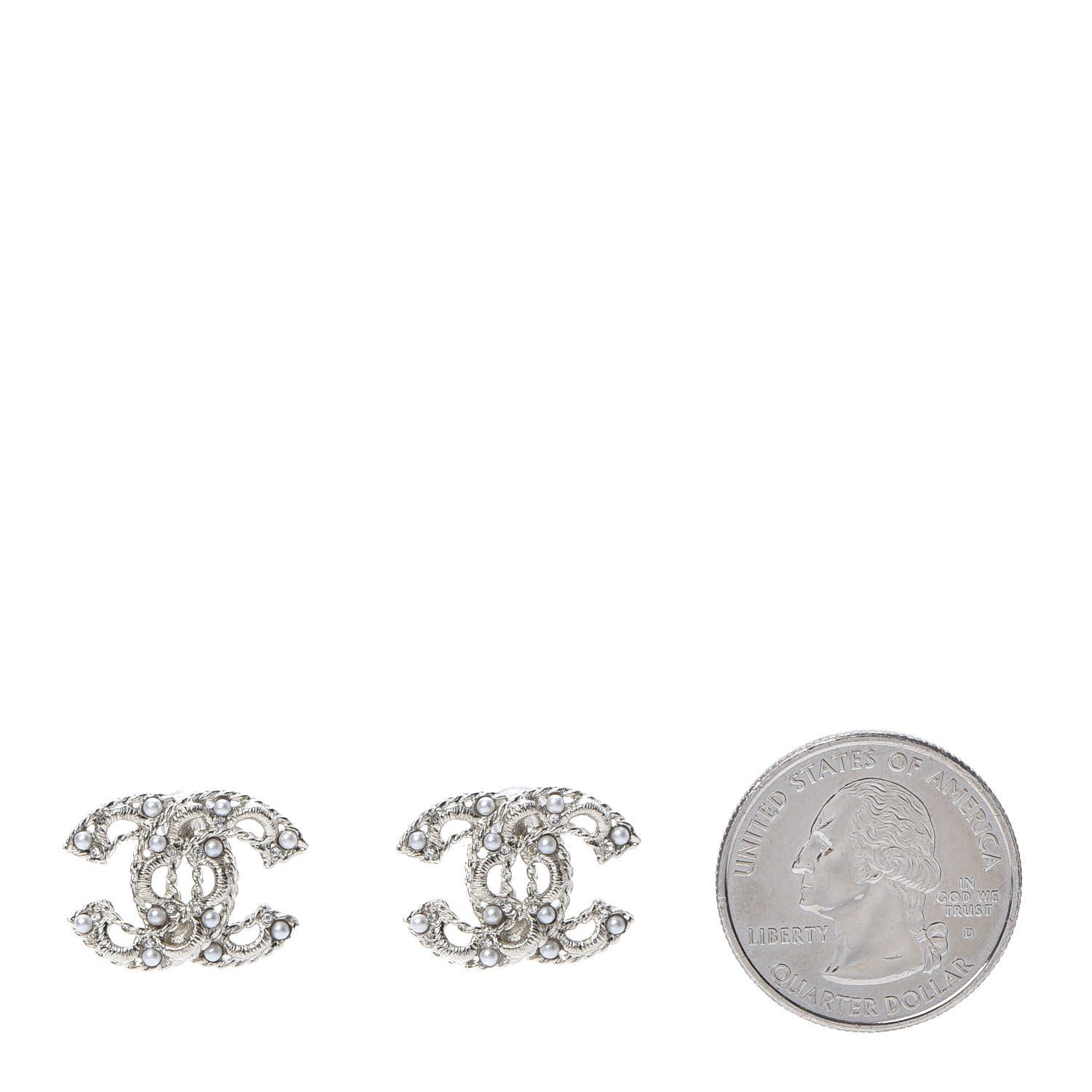 Chanel Pearl Crystal CC Earrings Gold 2 of 5