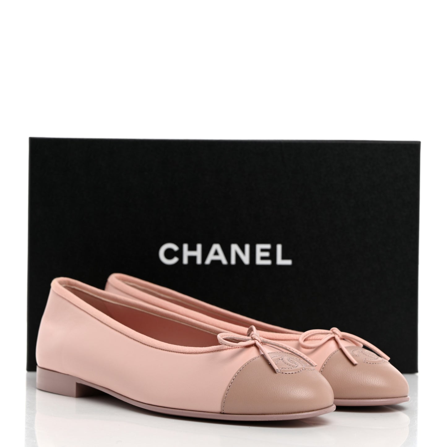 Lambskin Cap Toe CC Ballerina Flats 37.5 Light Pink Dark Pink