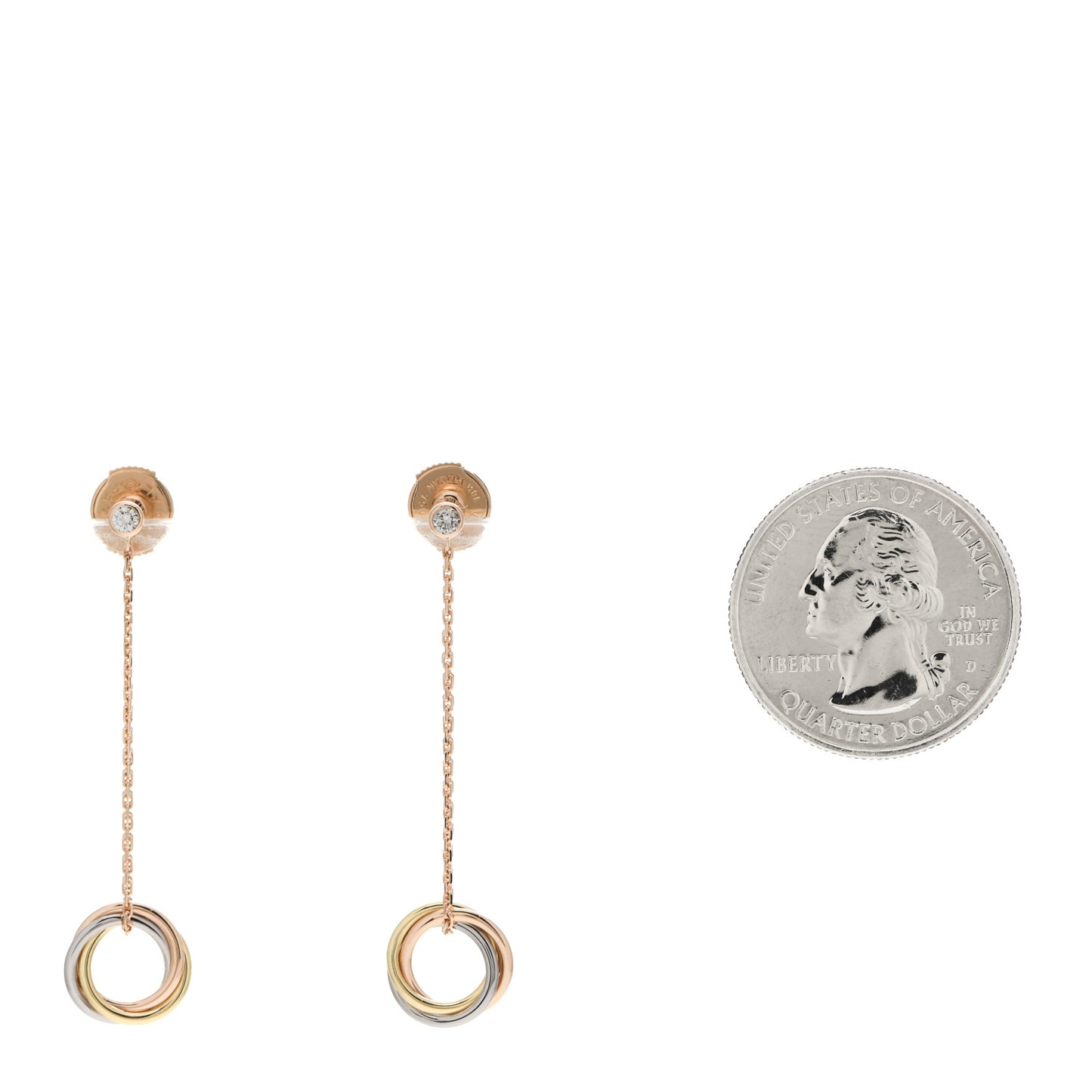 18K Pink Yellow White Gold Diamond Small Trinity Drop Earrings