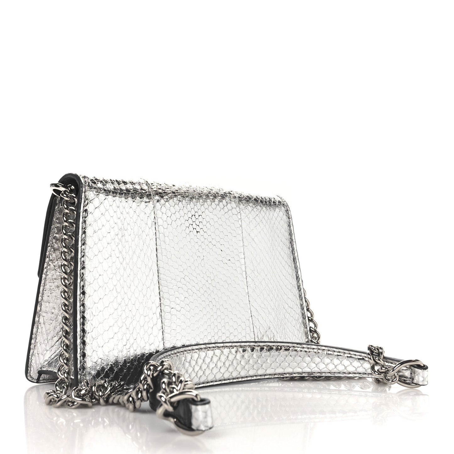 Metallic Calfskin Snakeskin Embossed Madeline Crossbody Bag Silver