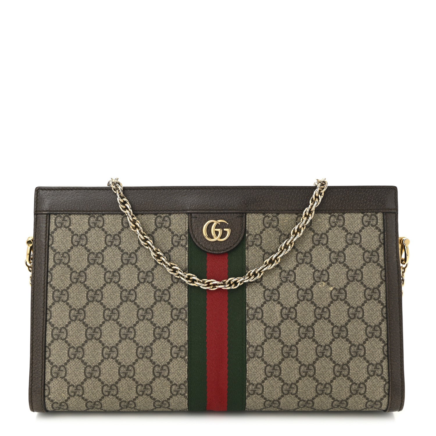 Gucci GG Supreme Monogram Web Medium Ophidia Chain Shoulder Bag Brown 1 of 12