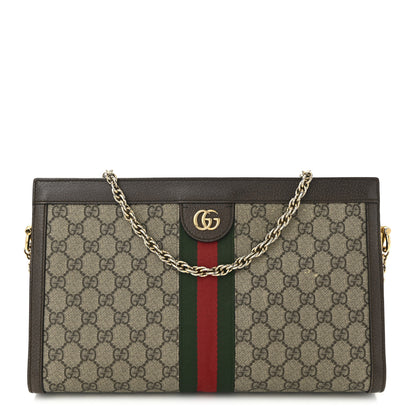 Gucci GG Supreme Monogram Web Medium Ophidia Chain Shoulder Bag Brown 1 of 12