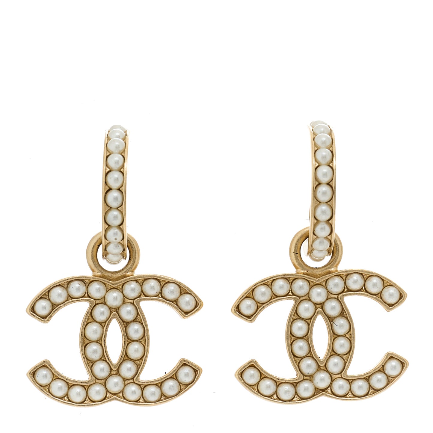 Pearl CC Hoop Drop Earring Gold