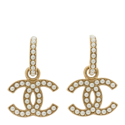 Chanel Pearl CC Hoop Drop Earring Gold 1 of 5