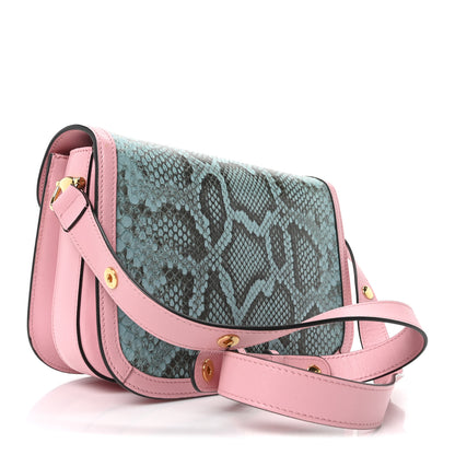 Gucci Snakeskin Calfskin Horsebit 1955 Shoulder Bag Blue Pink 3 of 10