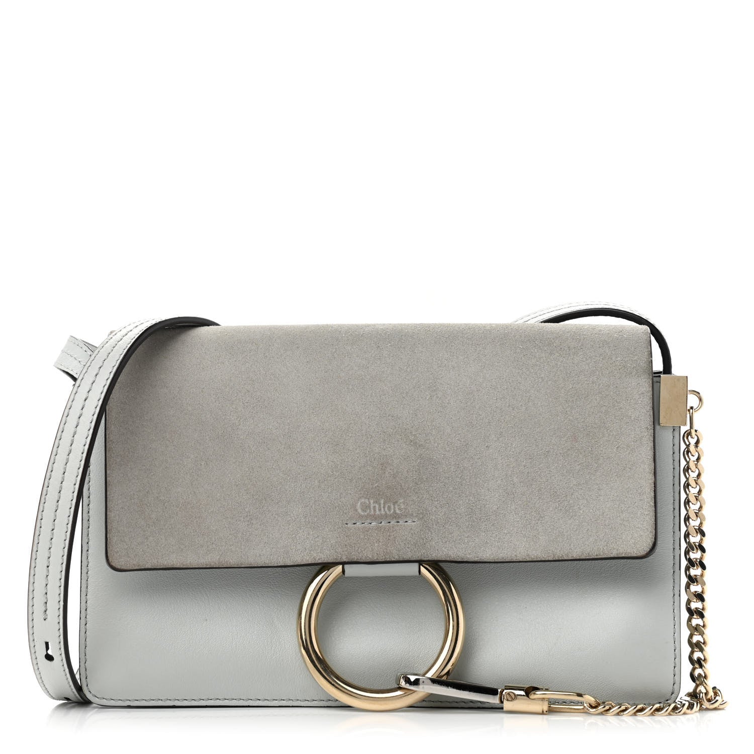 Chloe Suede Calfskin Small Faye Shoulder Bag Airy Grey 1 of 10