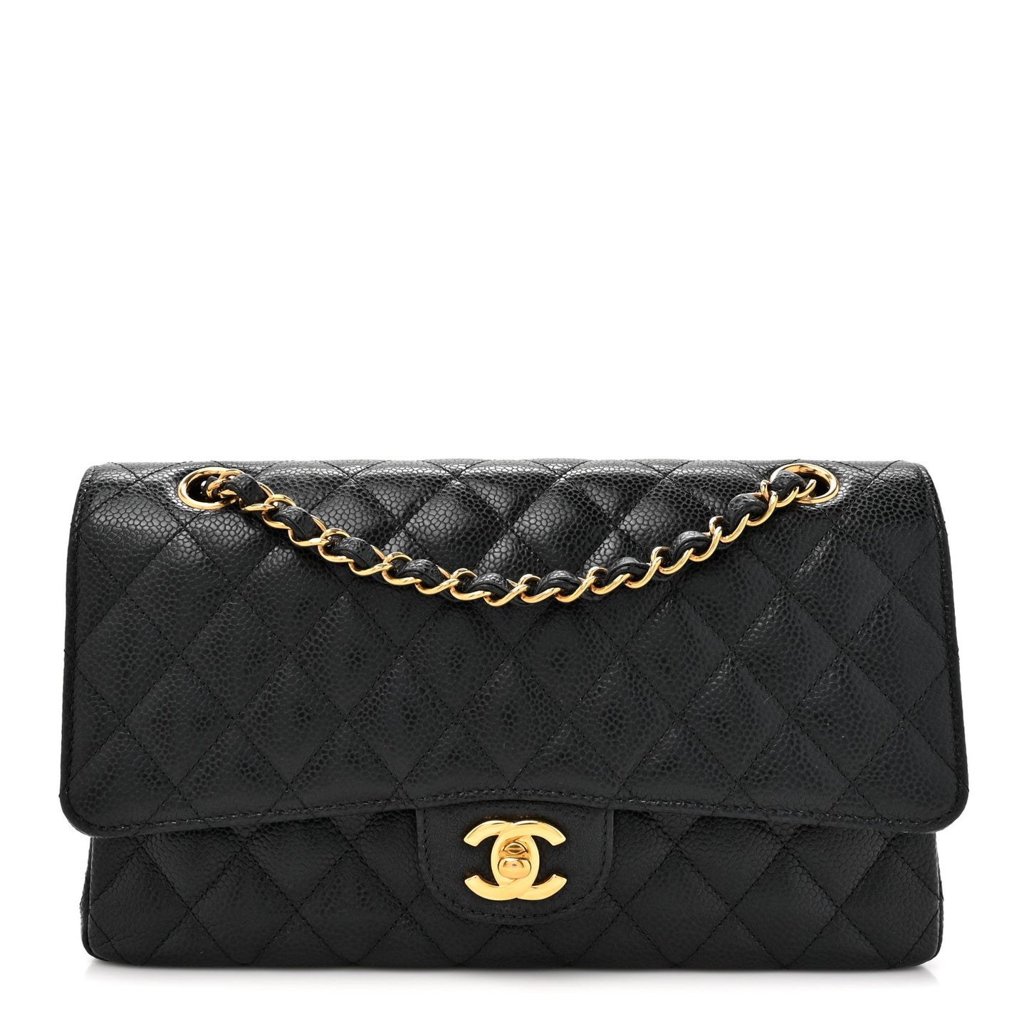 Caviar Quilted Medium Double Flap Black