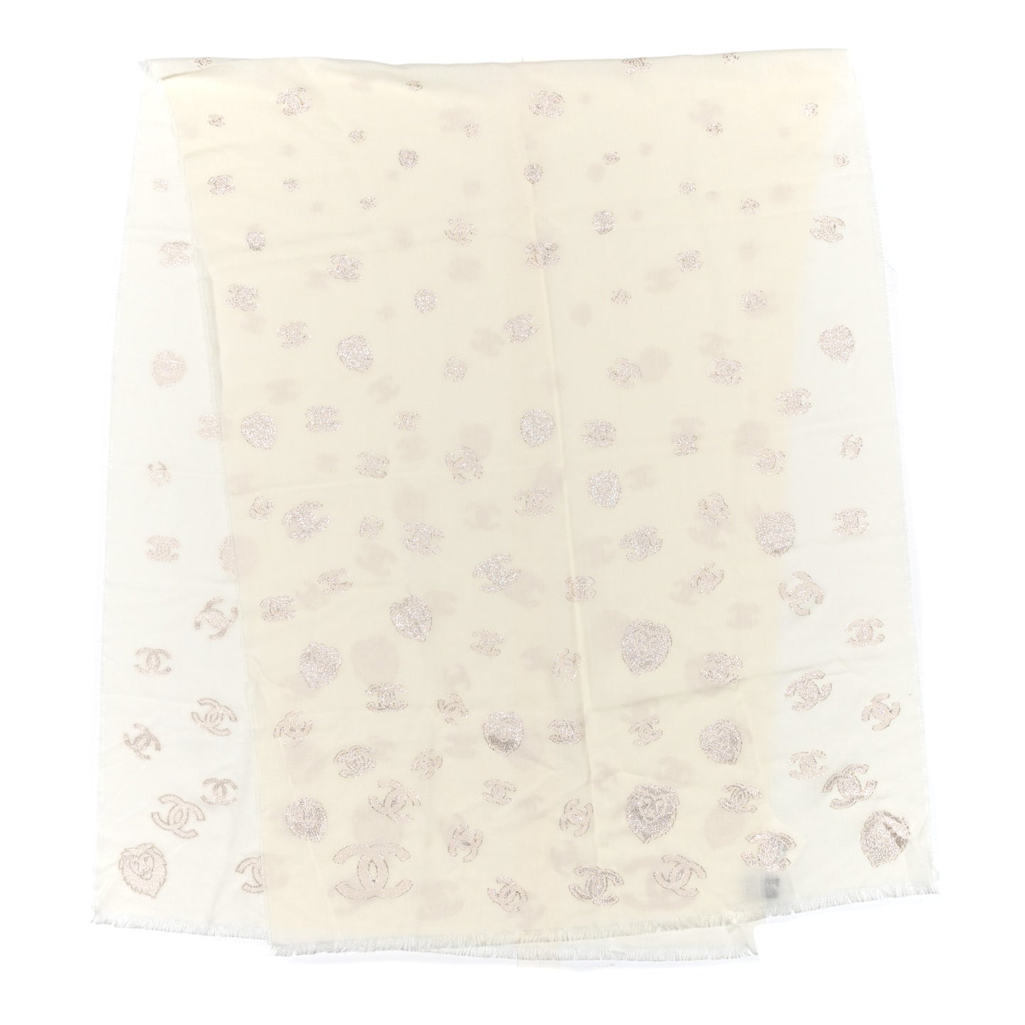 Cashmere Silk Fringe Stole Ecru Golden
