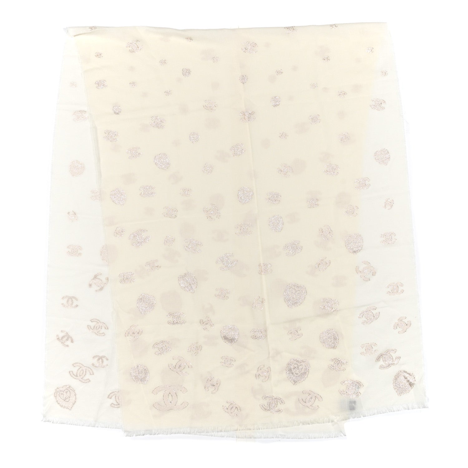 Chanel Cashmere Silk Fringe Stole Ecru Golden 2 of 4