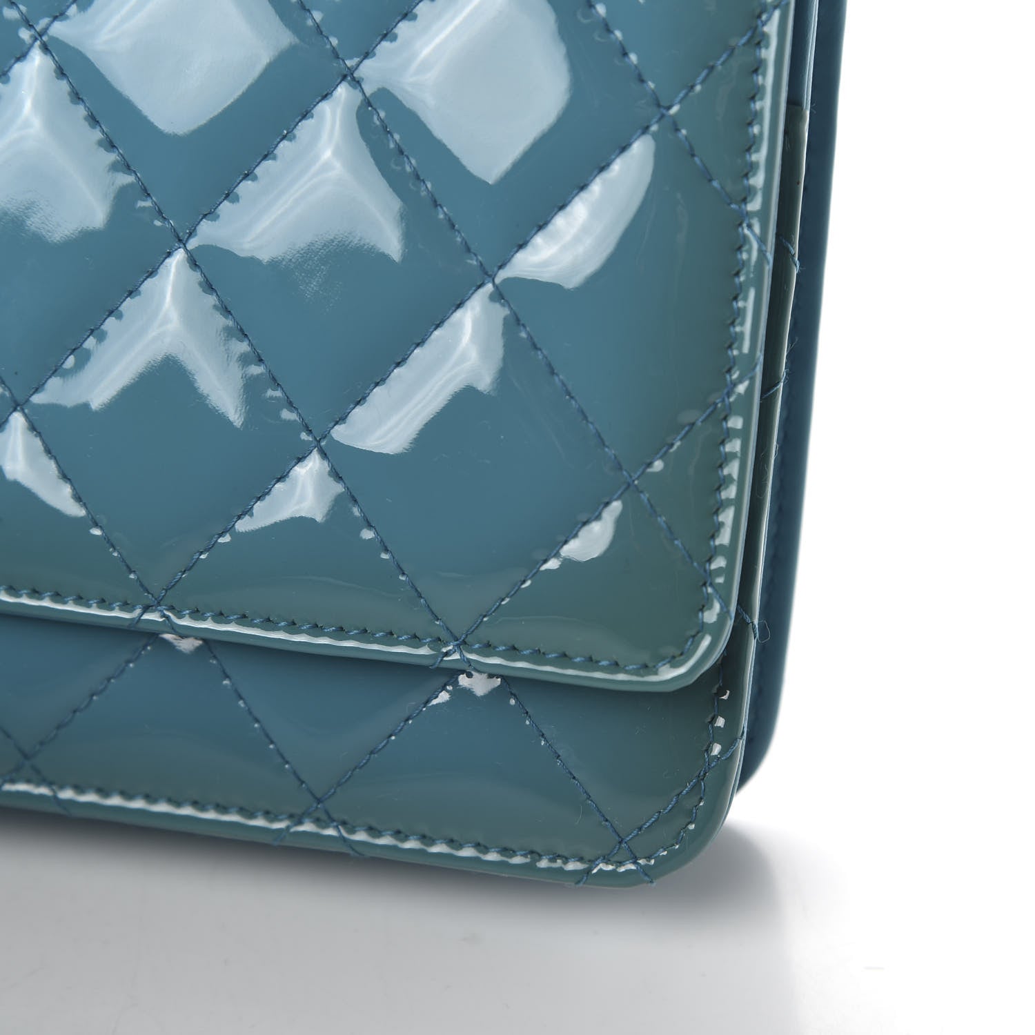 Chanel Patent Quilted Wallet On Chain WOC Blue 12 of 13