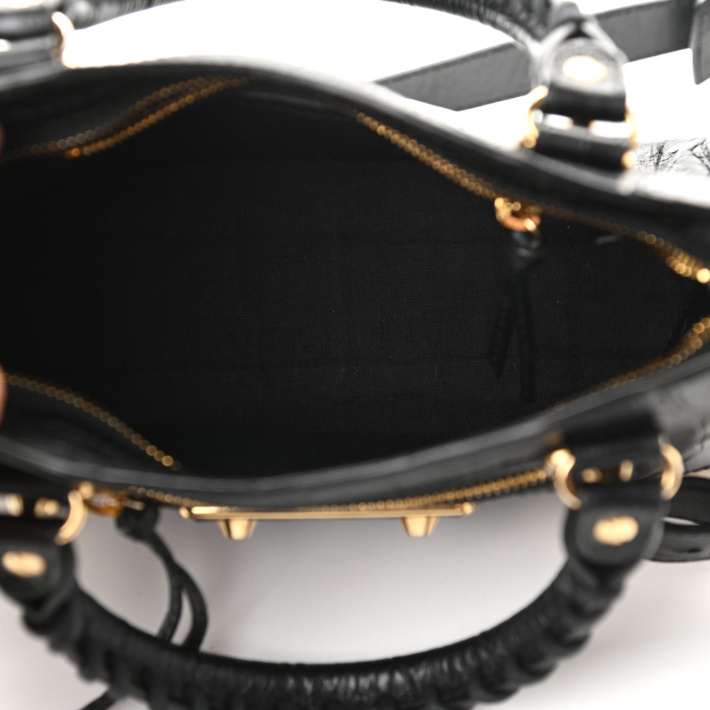 Calfskin Crocodile Embossed Gold Metallic Edge Hardware Mini City Black