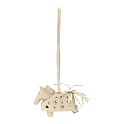 Hermes Milo Lambskin Studded Grigri Rodeo Robeo Rock Horse Bag Charm PM Craie 1 of 4