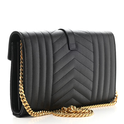 Saint Laurent Grain De Poudre Mixed Matelasse Triquilt Monogram Chain Wallet Black 3 of 11