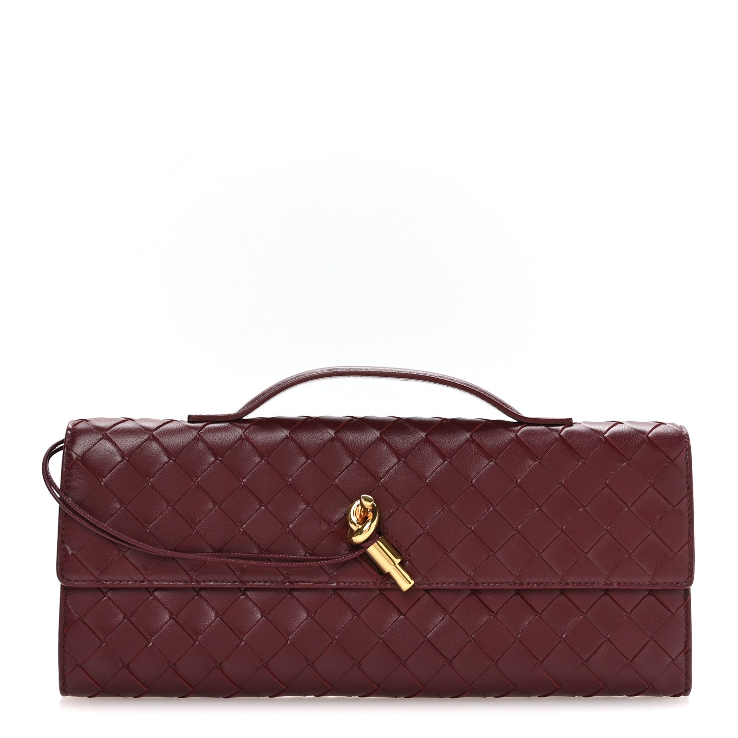 Bottega Veneta Nappa Intrecciato Long Andiamo Top Handle Clutch Barolo 1 of 10