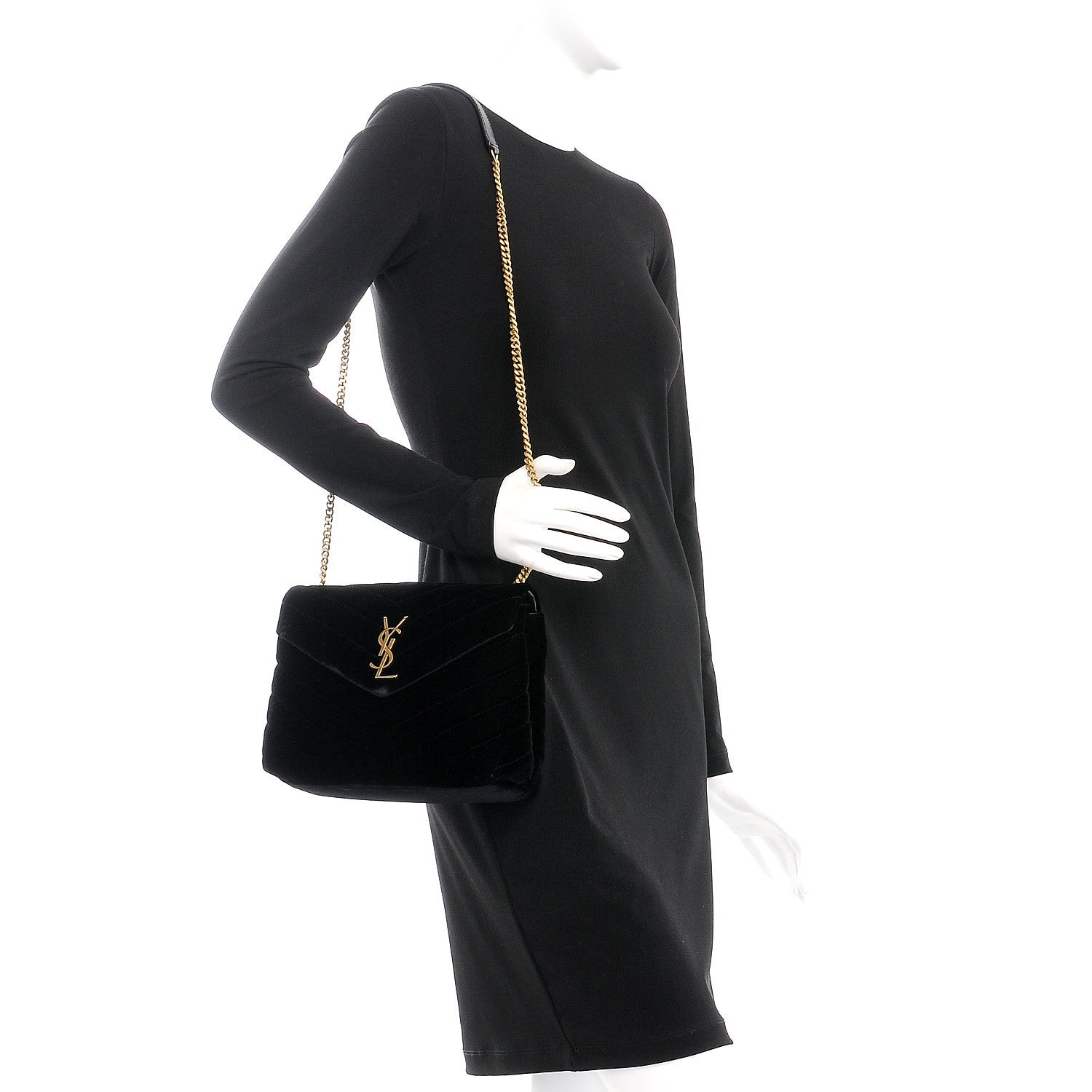 Saint Laurent Velvet Y Quilted Monogram Small Loulou Chain Satchel Black 2 of 9