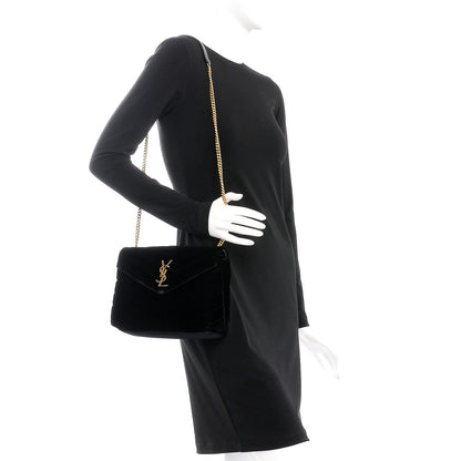 Saint Laurent Velvet Y Quilted Monogram Small Loulou Chain Satchel Black 2 of 9
