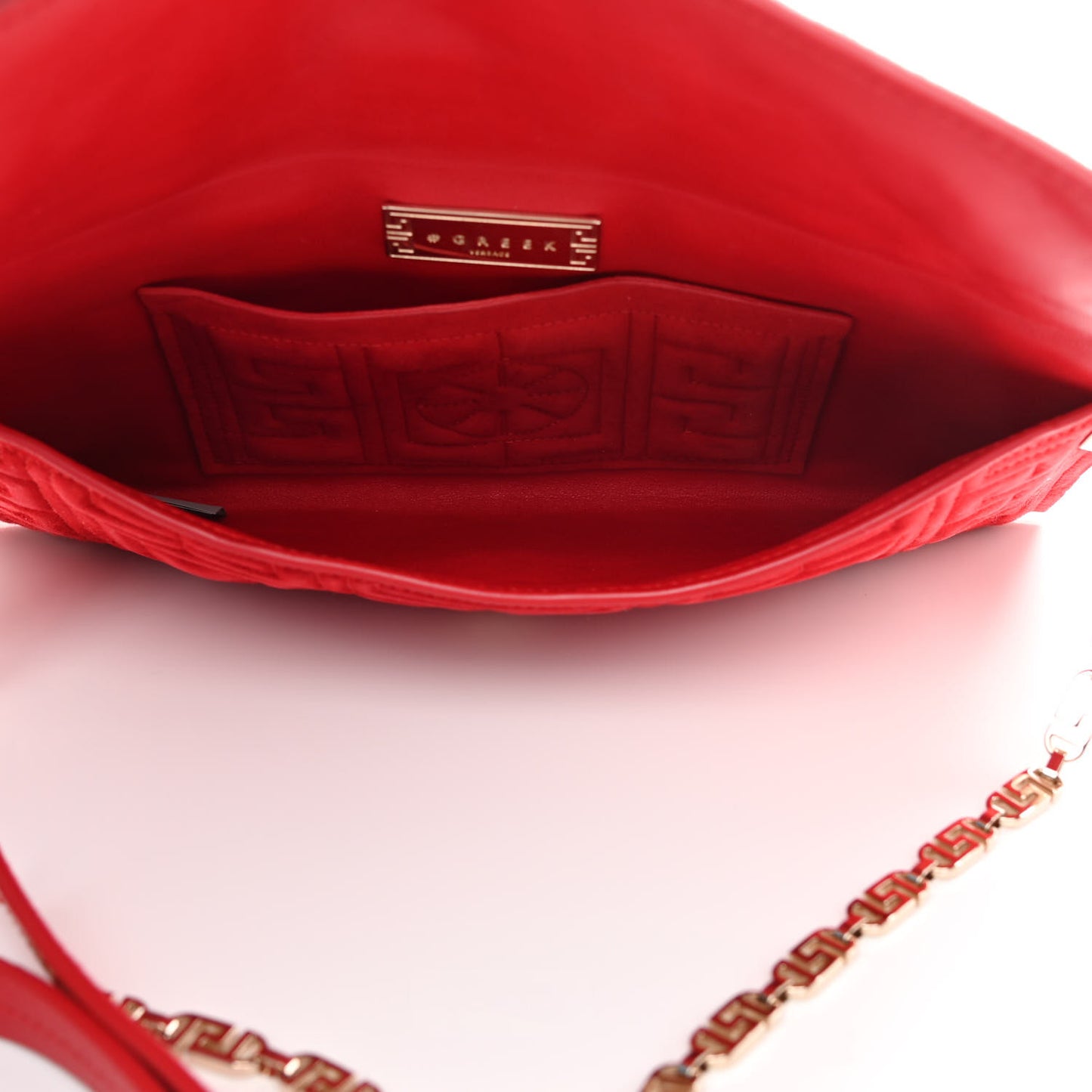 Suede Quilted The Greek Crossbody Clutch Red