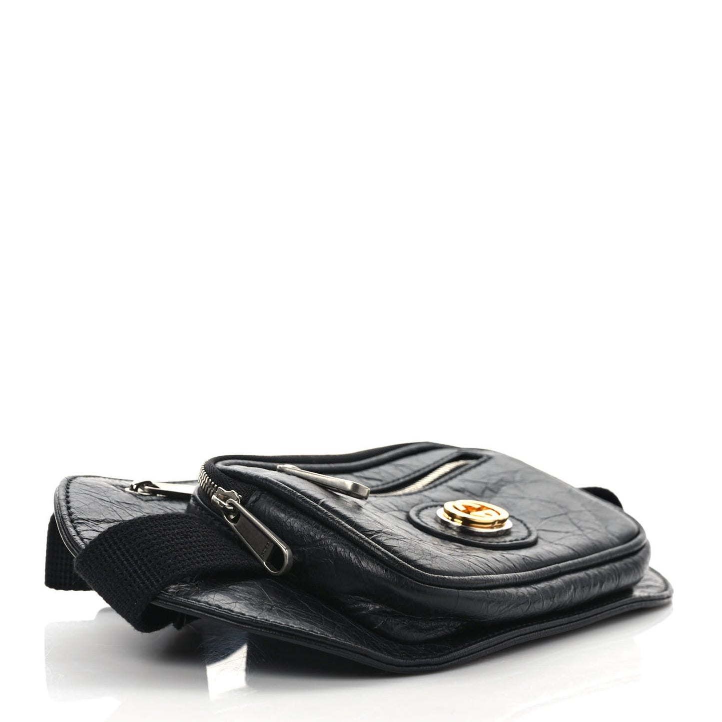 Fluffy Calfskin Morpheus Double Zip Belt Bag Black