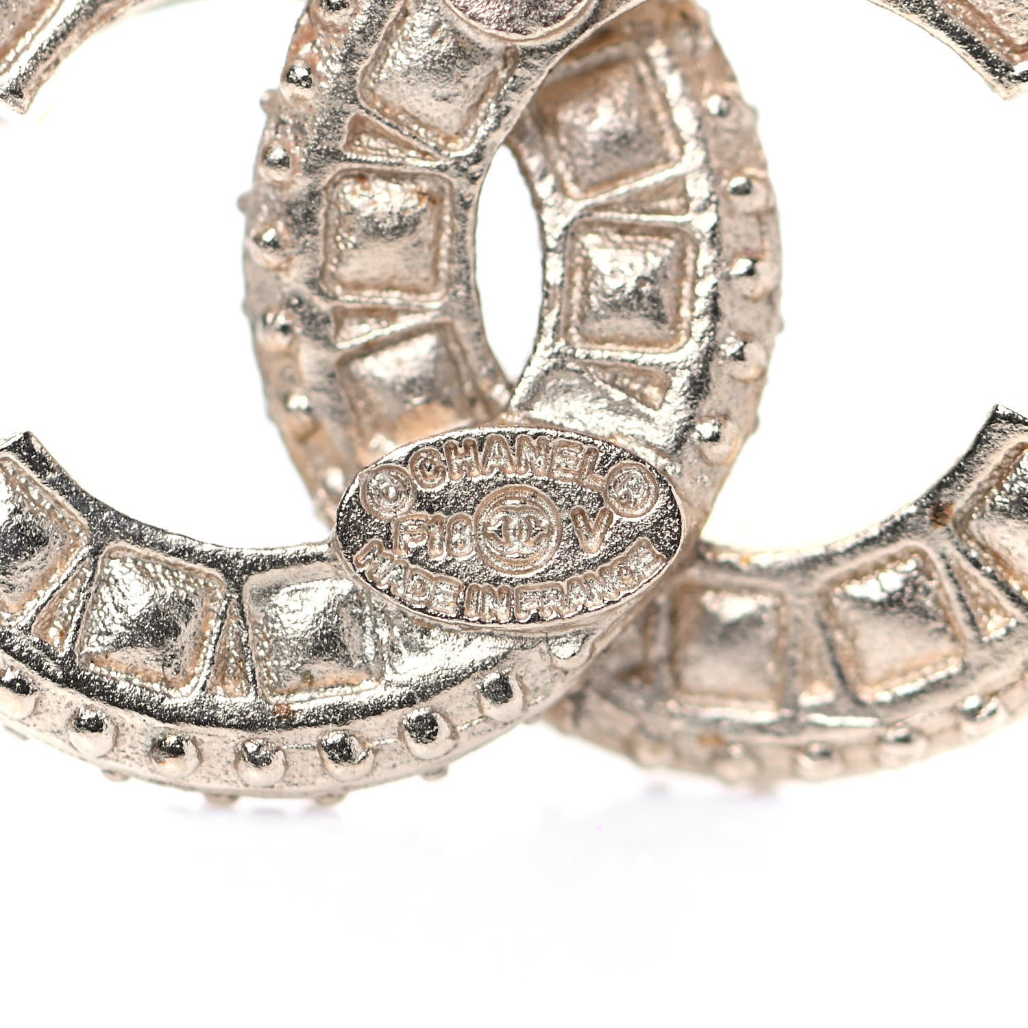 Chanel Crystal Timeless CC Earrings Light Gold 4 of 4