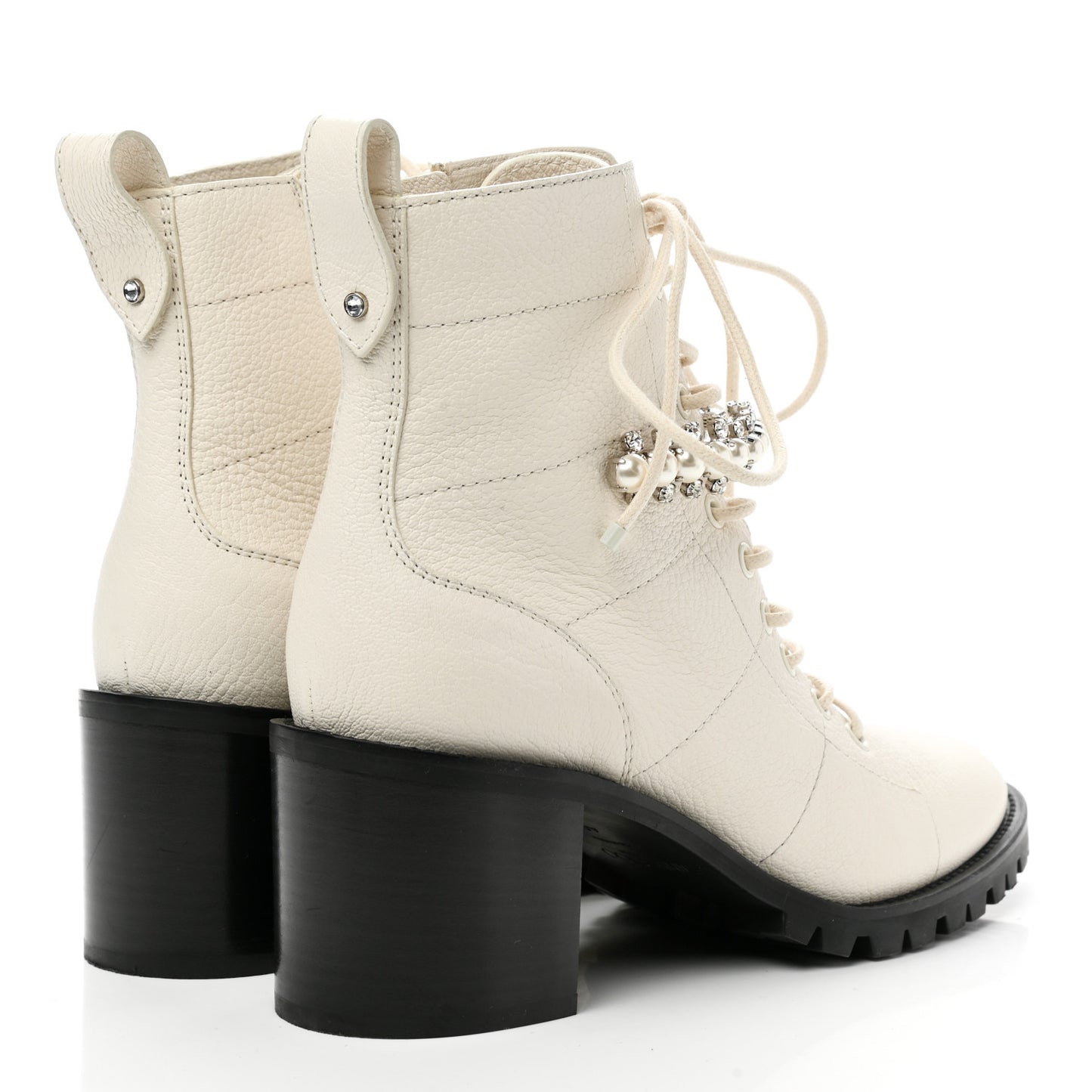 Goatskin Pearl Embellished Cruz Combat Boots 40 Latte White